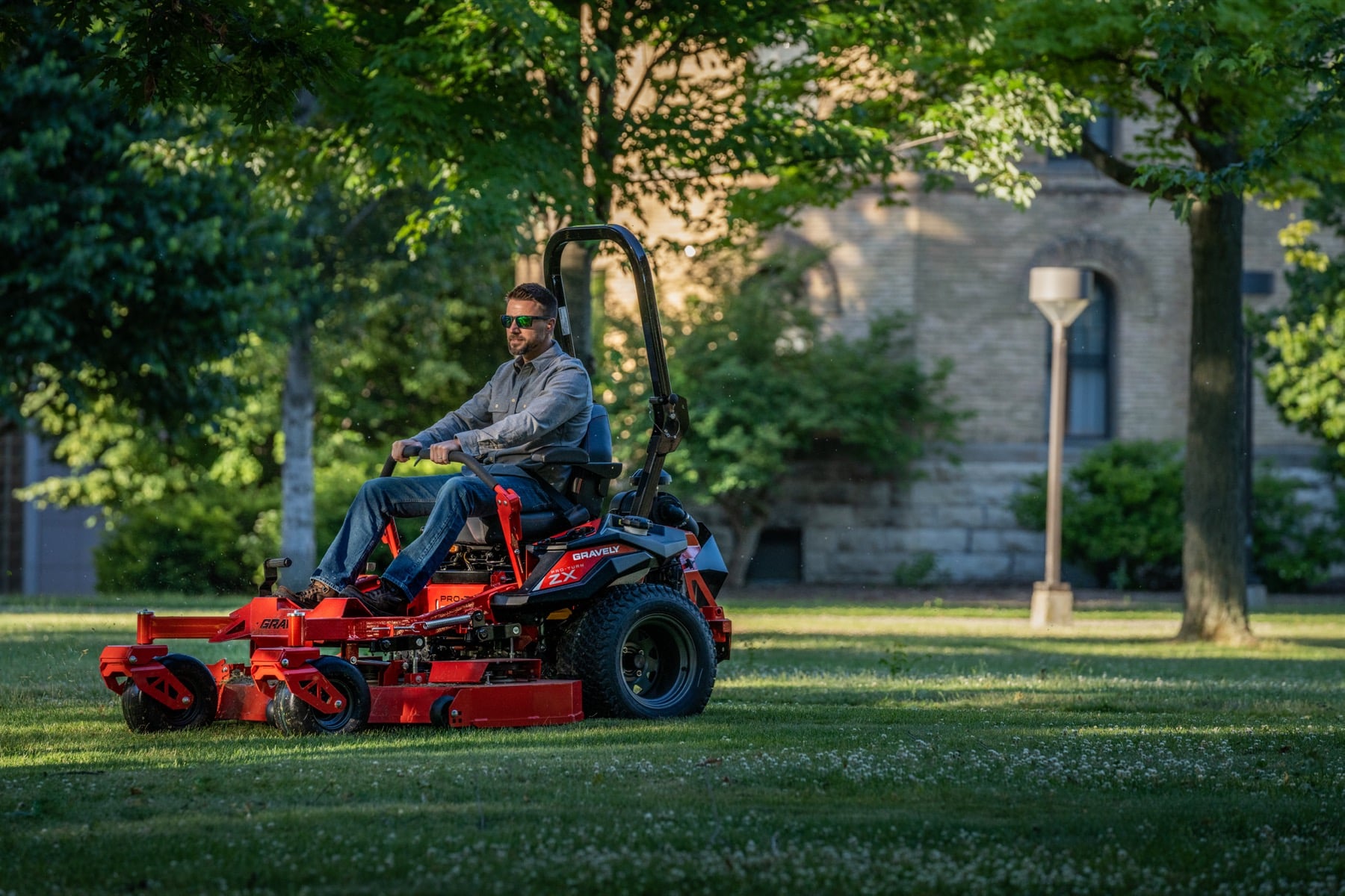 A Gravely mower at work on open ground